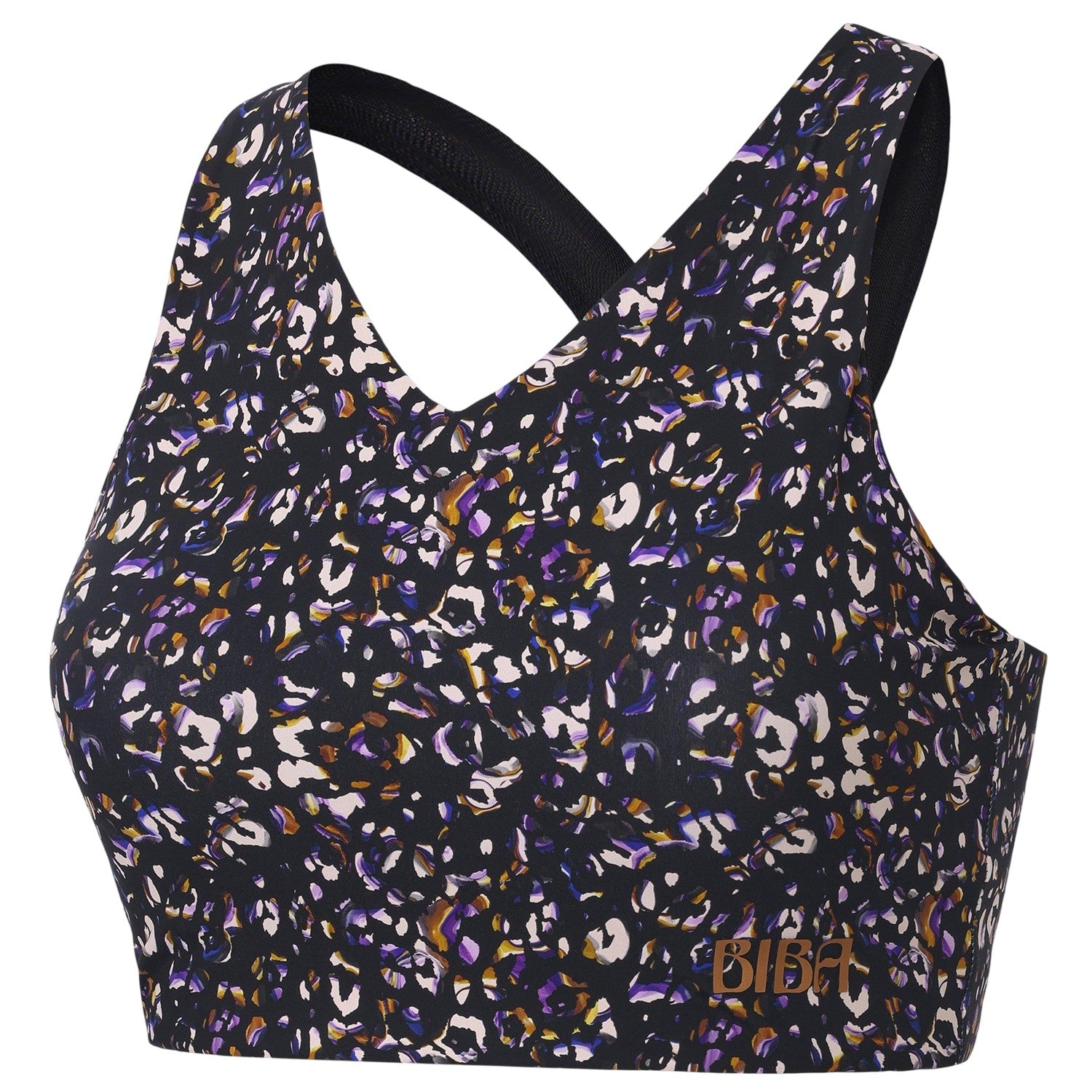 Black - Side - Biba Womens-Ladies Move Leopard Print V Neck Sports Bra