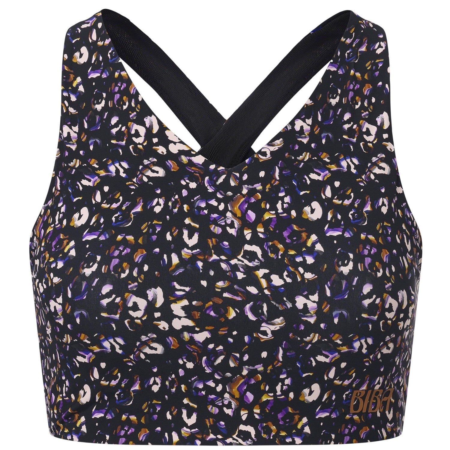 Black - Front - Biba Womens-Ladies Move Leopard Print V Neck Sports Bra