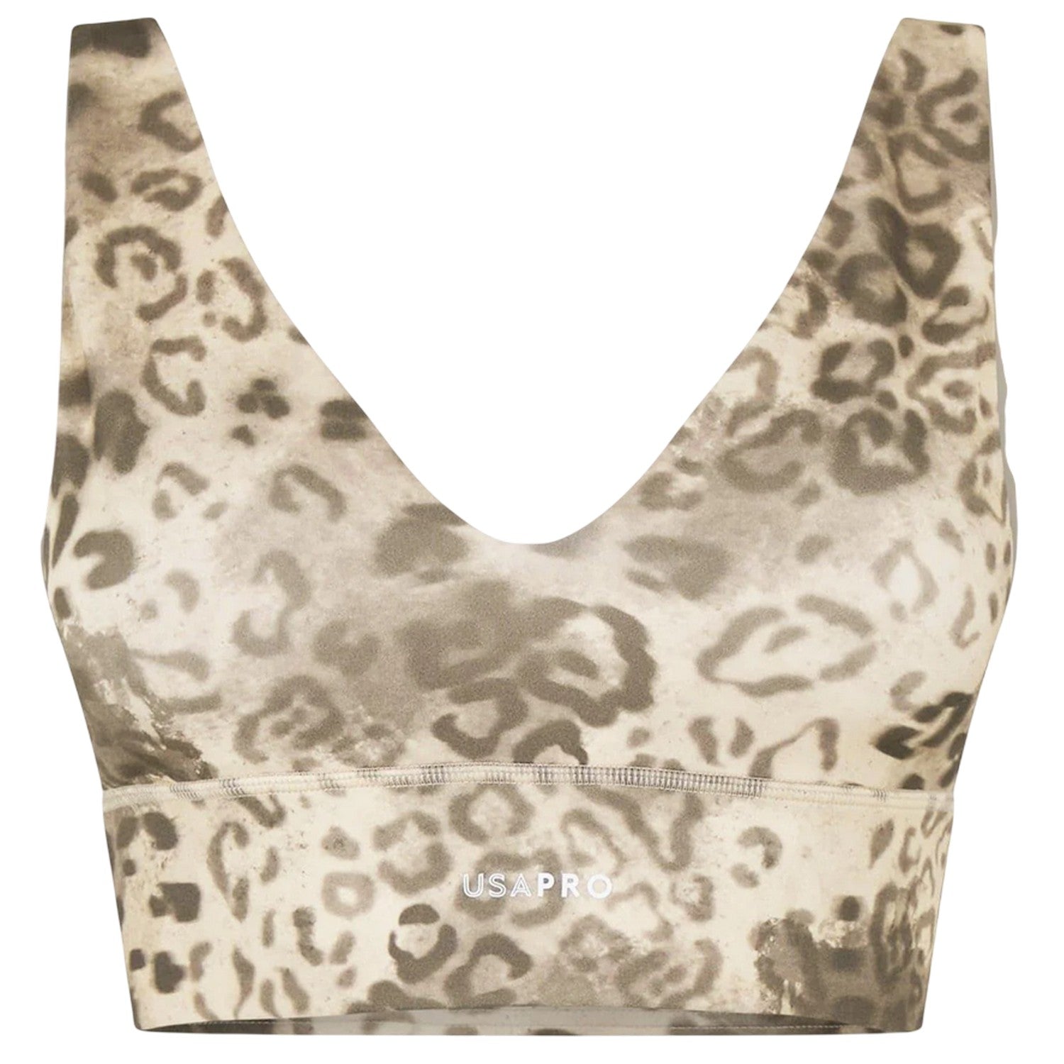 Brown - Front - USA Womens-Ladies Pro Leopard Print V Neck Slim Sports Bra