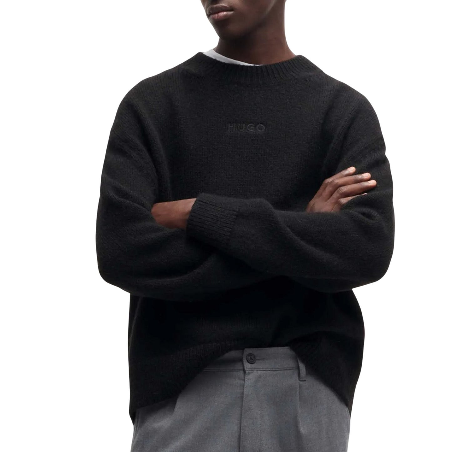 Black - Lifestyle - Hugo Mens Seese Logo Oversized Sweatshirt