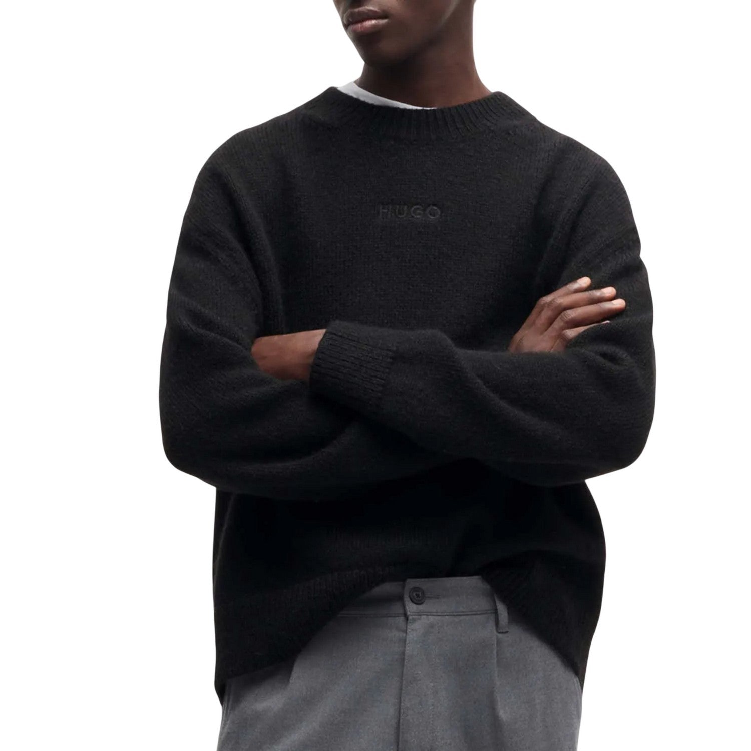 Black - Lifestyle - Hugo Mens Seese Logo Oversized Sweatshirt