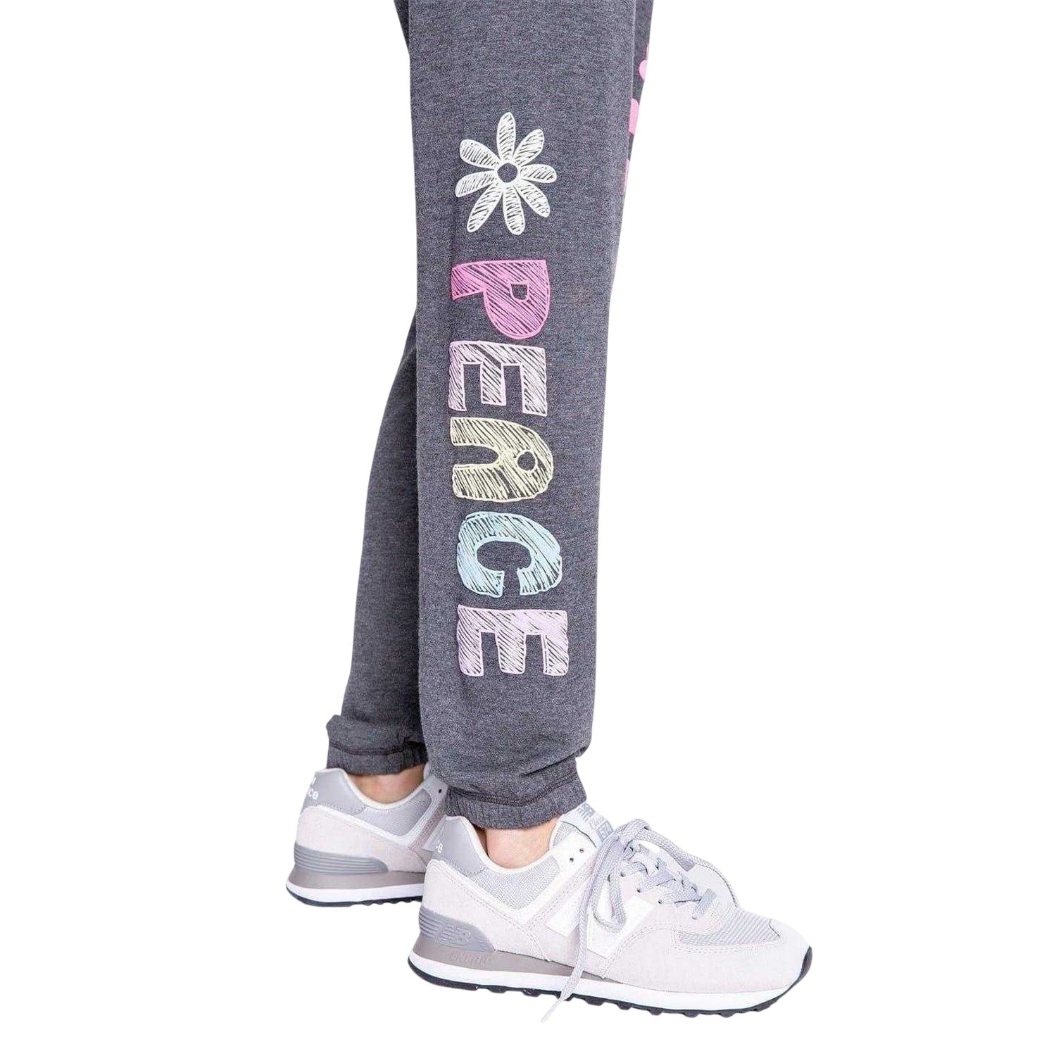 Anthrazit - Side - PJ Salvage Womens-Ladies Rainbow Heart Jogging Bottoms