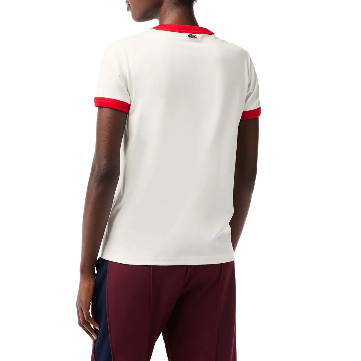 White-Red - Back - Lacoste Womens-Ladies Cotton Slim Tennis T-Shirt