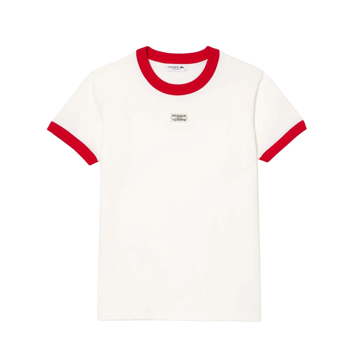 White-Red - Front - Lacoste Womens-Ladies Cotton Slim Tennis T-Shirt