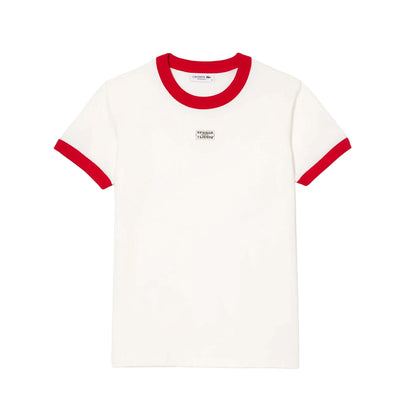 White-Red - Front - Lacoste Womens-Ladies Cotton Slim Tennis T-Shirt