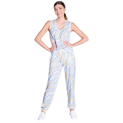 Light Blue - Pack Shot - PJ Salvage Womens-Ladies Tiger Print Joggers