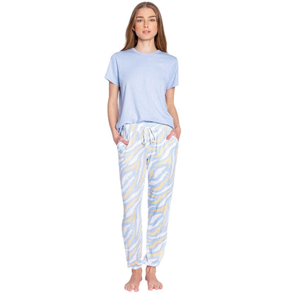 Light Blue - Front - PJ Salvage Womens-Ladies Tiger Print Joggers