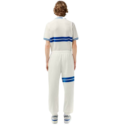 Cream - Back - Lacoste Mens Flocked Straight Cut Sweatpants