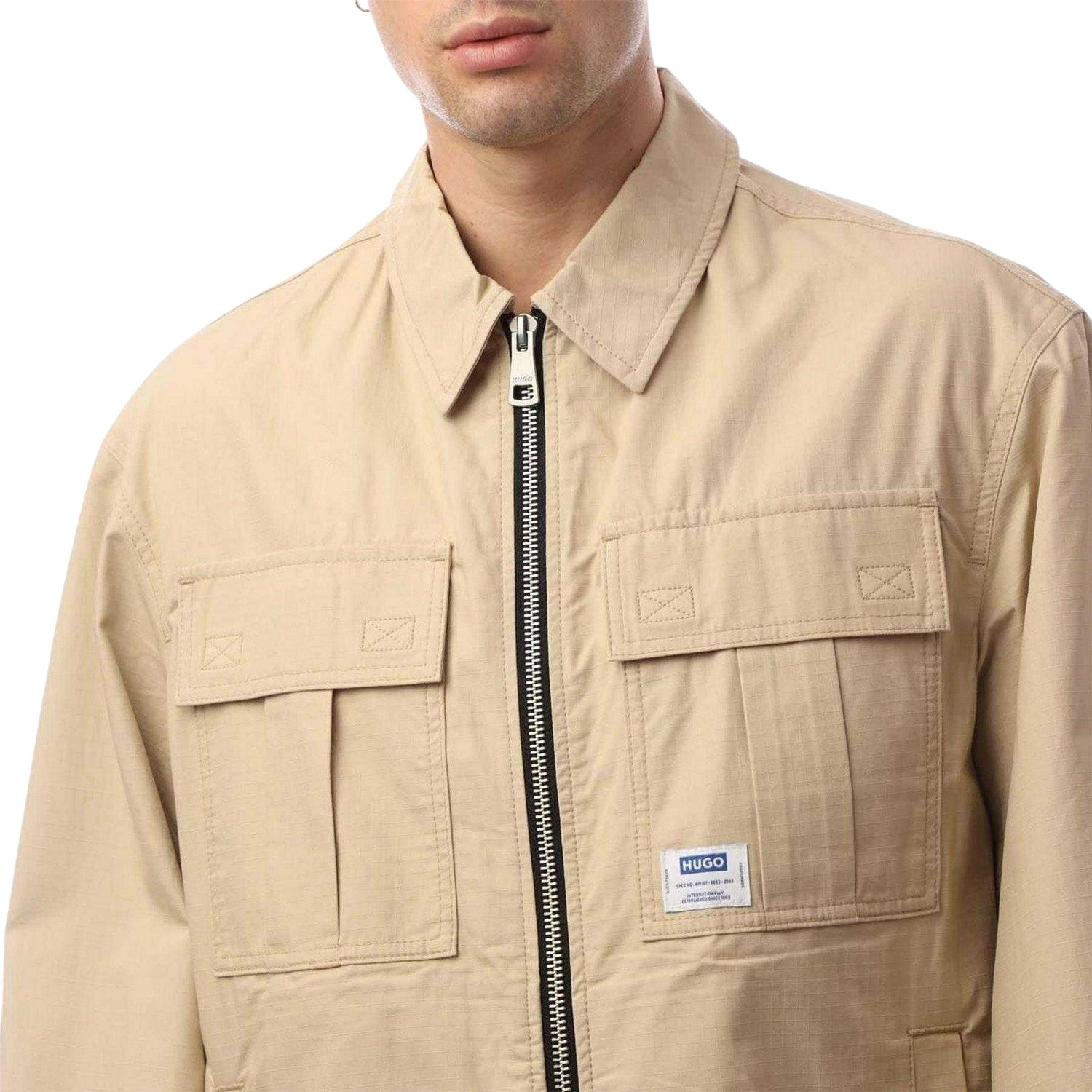 Beige - Side - Hugo Mens Bino2511 Label Logo Jacket