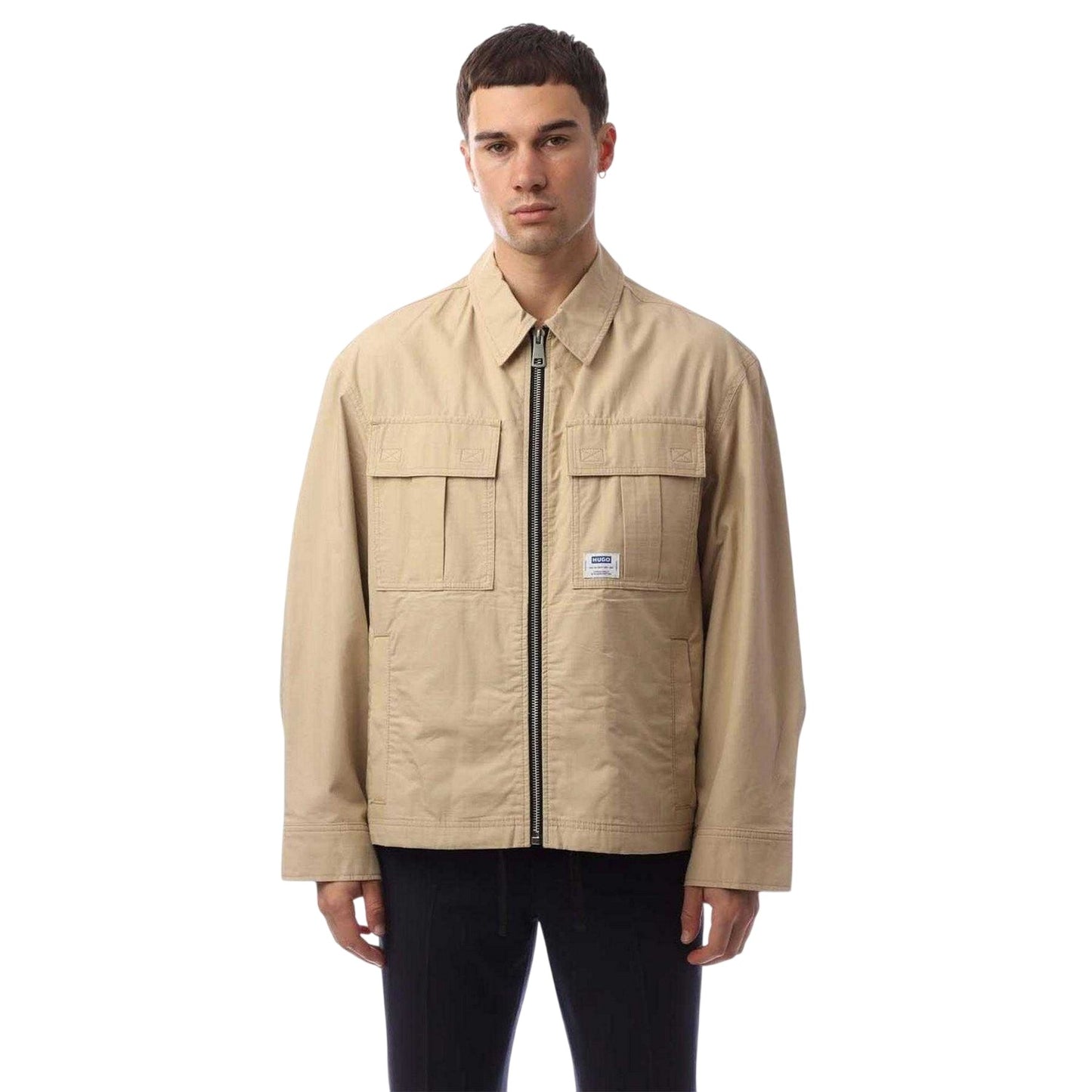 Beige - Front - Hugo Mens Bino2511 Label Logo Jacket