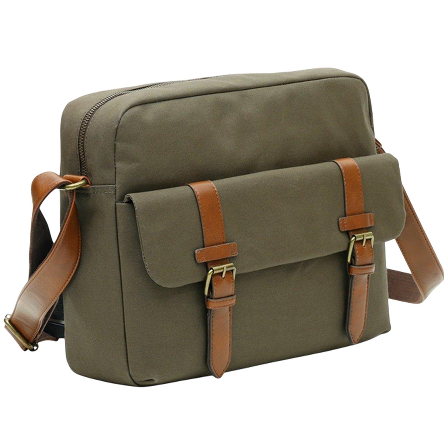Khaki Green - Side - Firetrap Waxed Canvas Messenger Bag