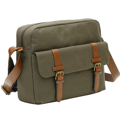 Khaki Green - Side - Firetrap Waxed Canvas Messenger Bag