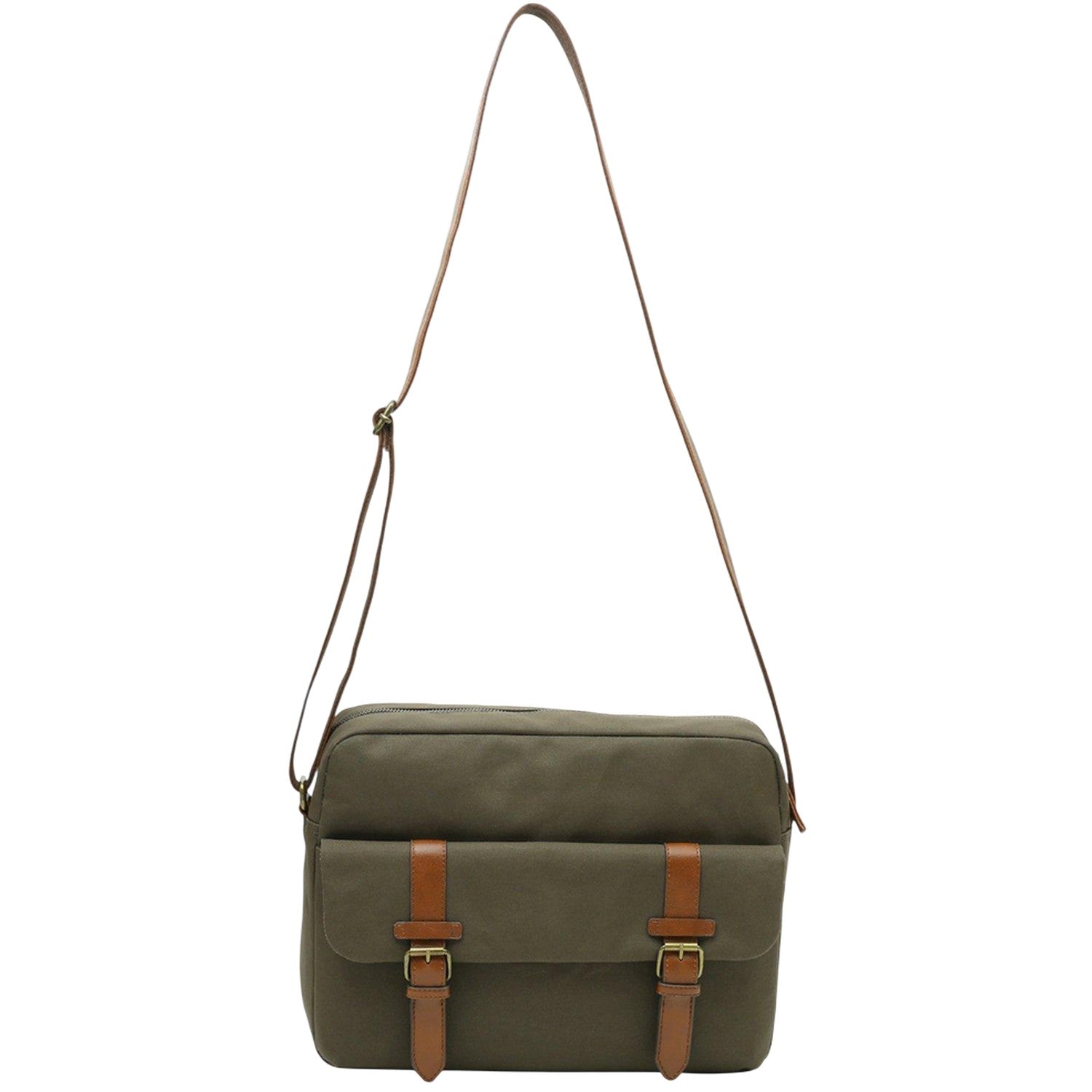 Khaki Green - Front - Firetrap Waxed Canvas Messenger Bag
