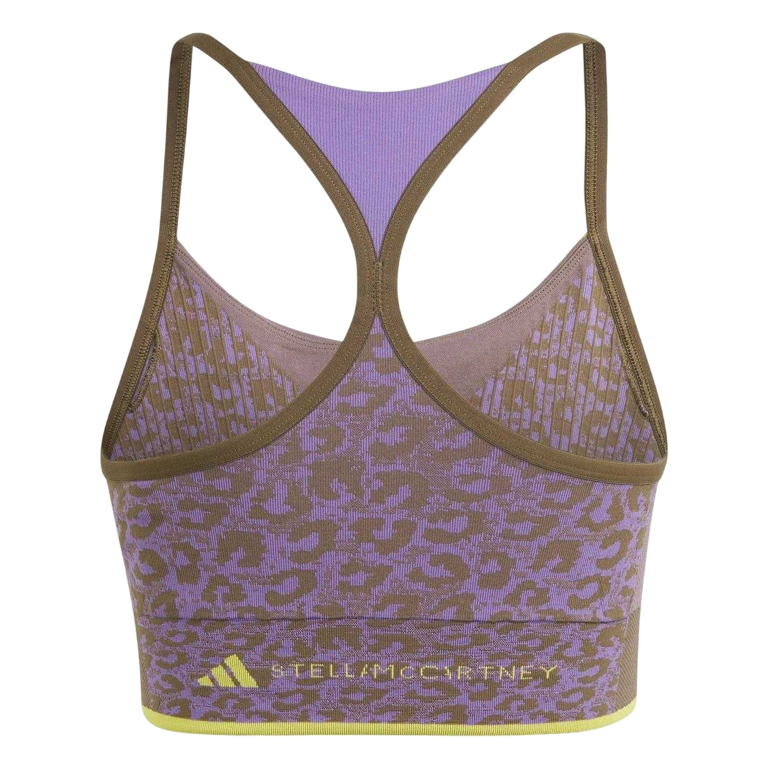 Olive - Back - Adidas Womens-Ladies Stella McCartney TrueStrength Leopard Print Medium Support Sports Bra