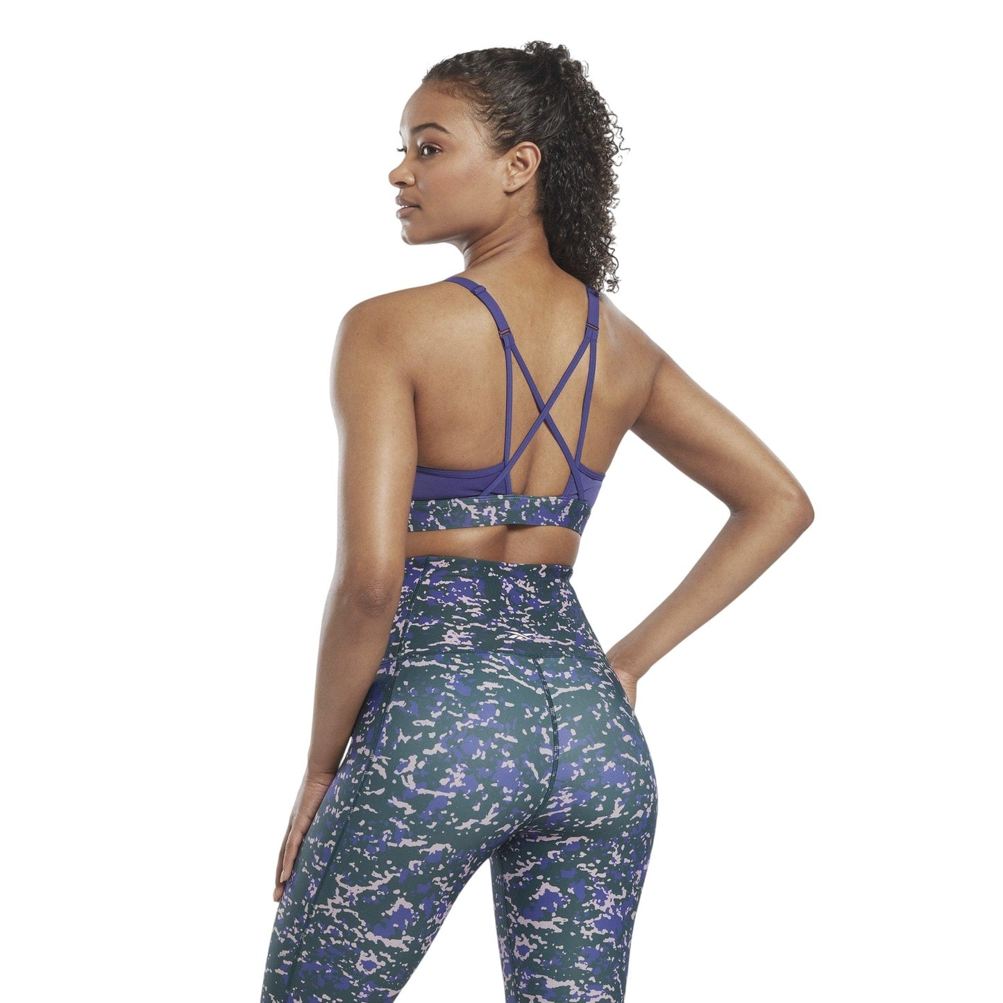 Forest Green - Back - Reebok Womens-Ladies Lux Camouflage Medium Impact Sports Bra