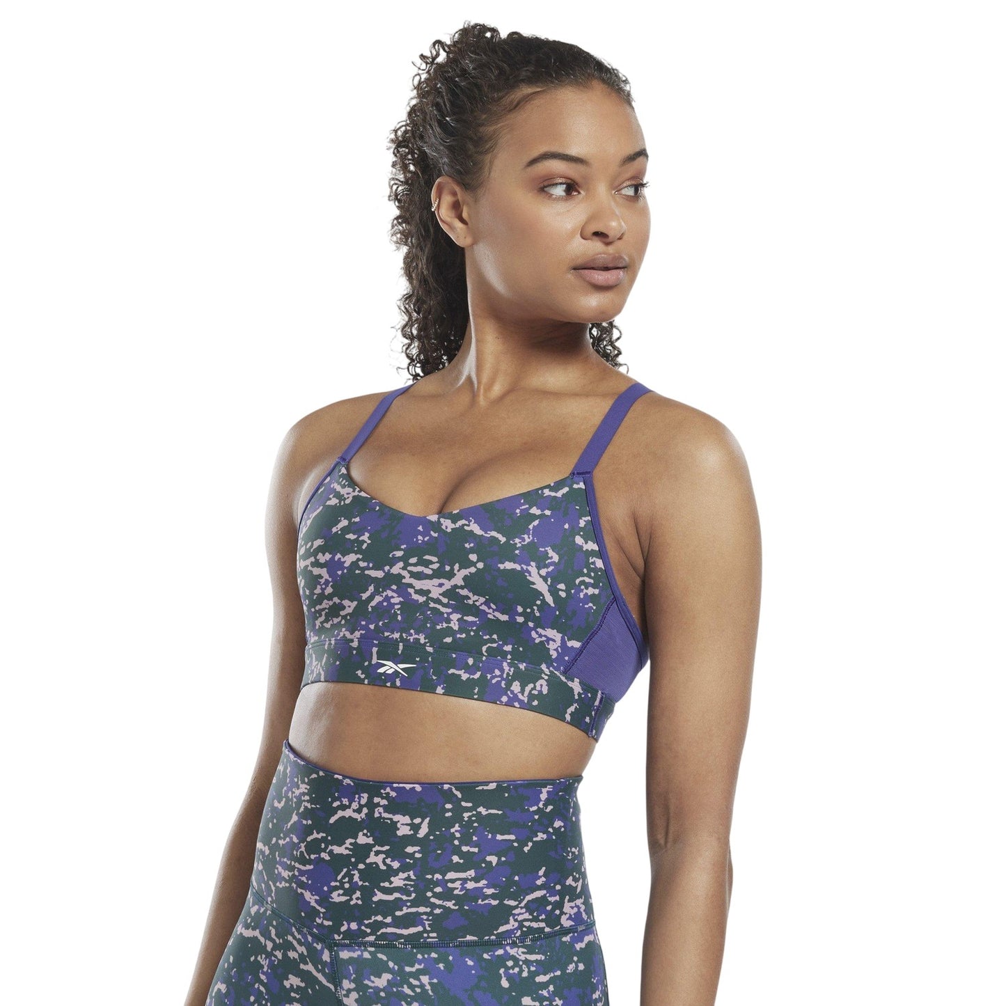 Forest Green - Side - Reebok Womens-Ladies Lux Camouflage Medium Impact Sports Bra