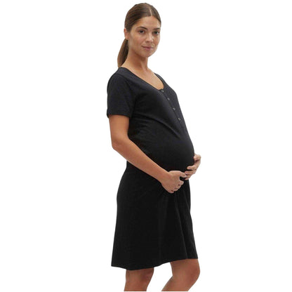 Black - Side - Mamalicious Womens-Ladies Jersey Maternity Nightdress