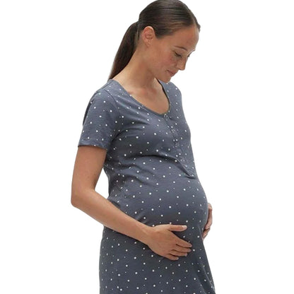 Stormy Weather - Side - Mamalicious Womens-Ladies Stars Jersey Maternity Nightdress