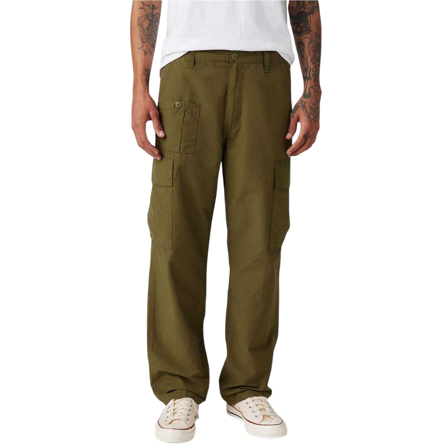Dark Olive - Back - Levis Mens Parachute Mid Rise Straight Leg Cargo Trousers