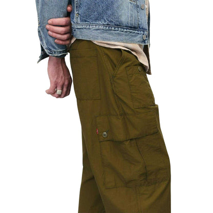 Dark Olive - Side - Levis Mens Parachute Mid Rise Straight Leg Cargo Trousers