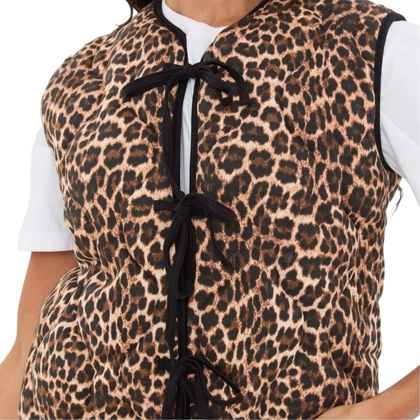Brown - Side - I Saw It First Womens-Ladies Leopard Print Lace Up Gilet