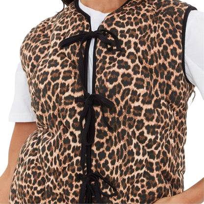 Brown - Side - I Saw It First Womens-Ladies Leopard Print Lace Up Gilet