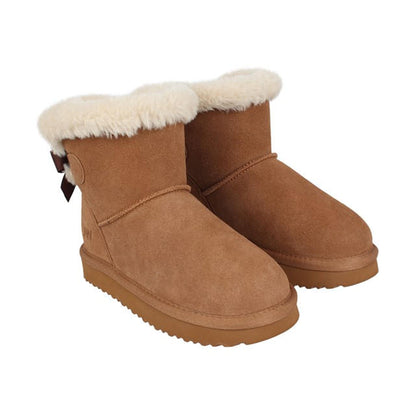 Tan - Side - Jack Wills Childrens-Kids Suede Bow Ankle Boots
