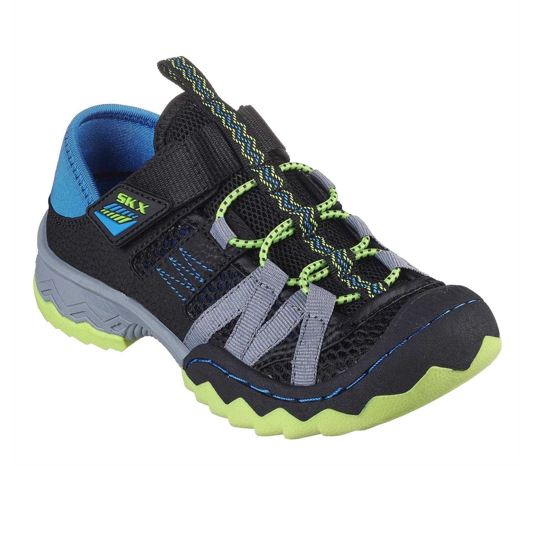 Black-Blue-Lime - Pack Shot - Skechers Childrens-Kids Whipsaw Flat Shoes