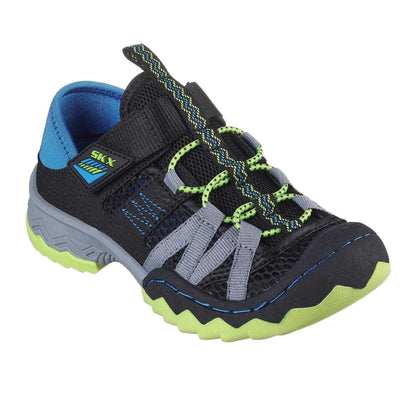 Black-Blue-Lime - Pack Shot - Skechers Childrens-Kids Whipsaw Flat Shoes