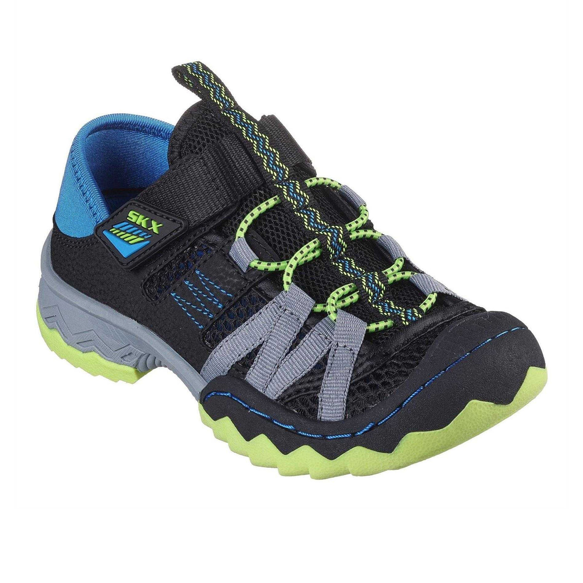 Black-Blue-Lime - Pack Shot - Skechers Childrens-Kids Whipsaw Flat Shoes