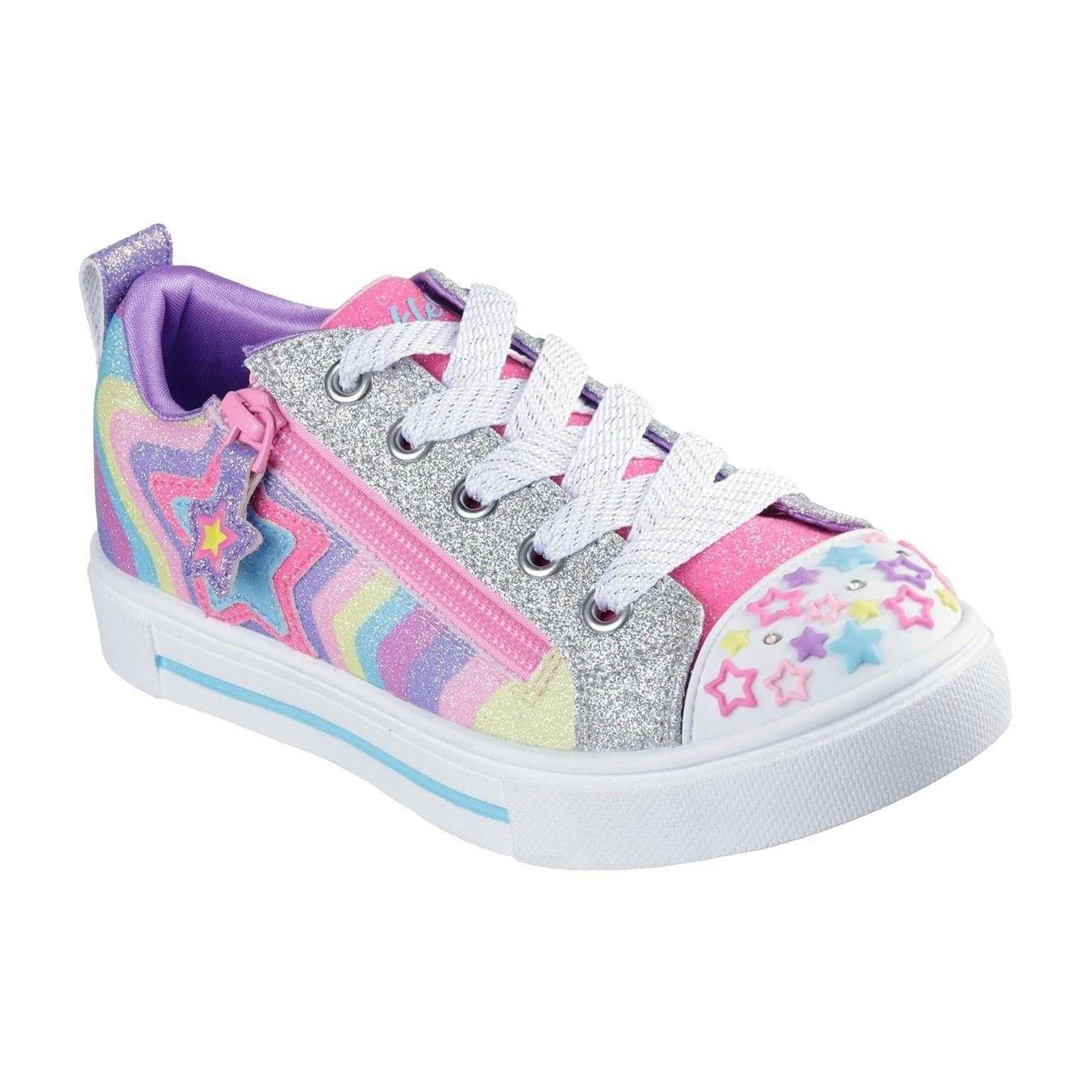 Multicoloured - Pack Shot - Skechers Childrens-Kids Twinkle Sparks Graphic Print Low Flat Trainers