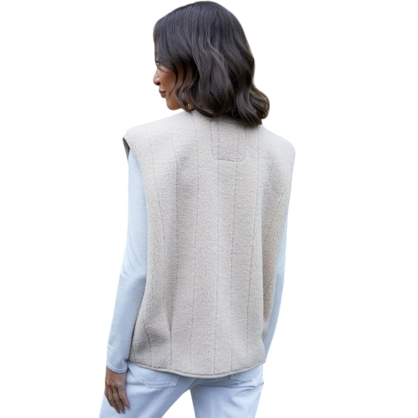 Ecru - Back - Threadbare Womens-Ladies Niya Borg Lightweight Gilet