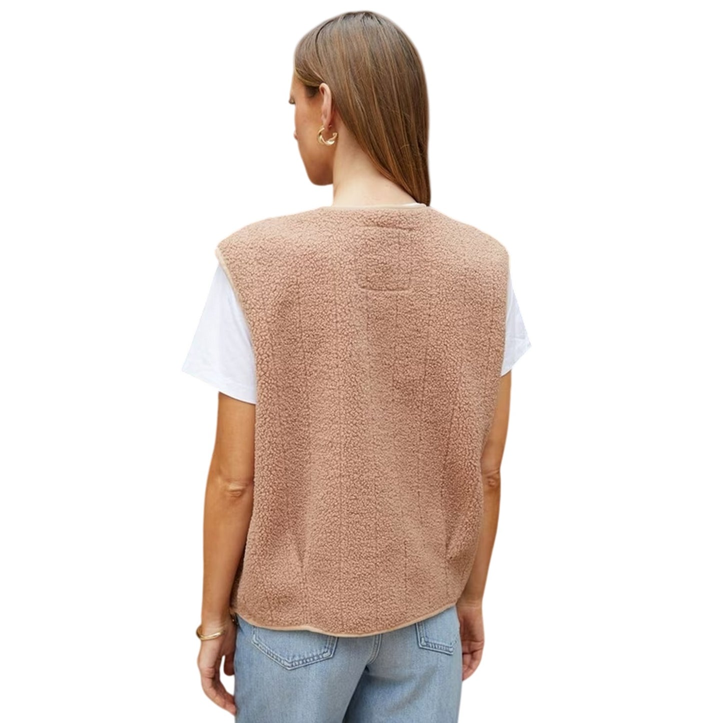 Mauve - Back - Threadbare Womens-Ladies Niya Borg Lightweight Gilet