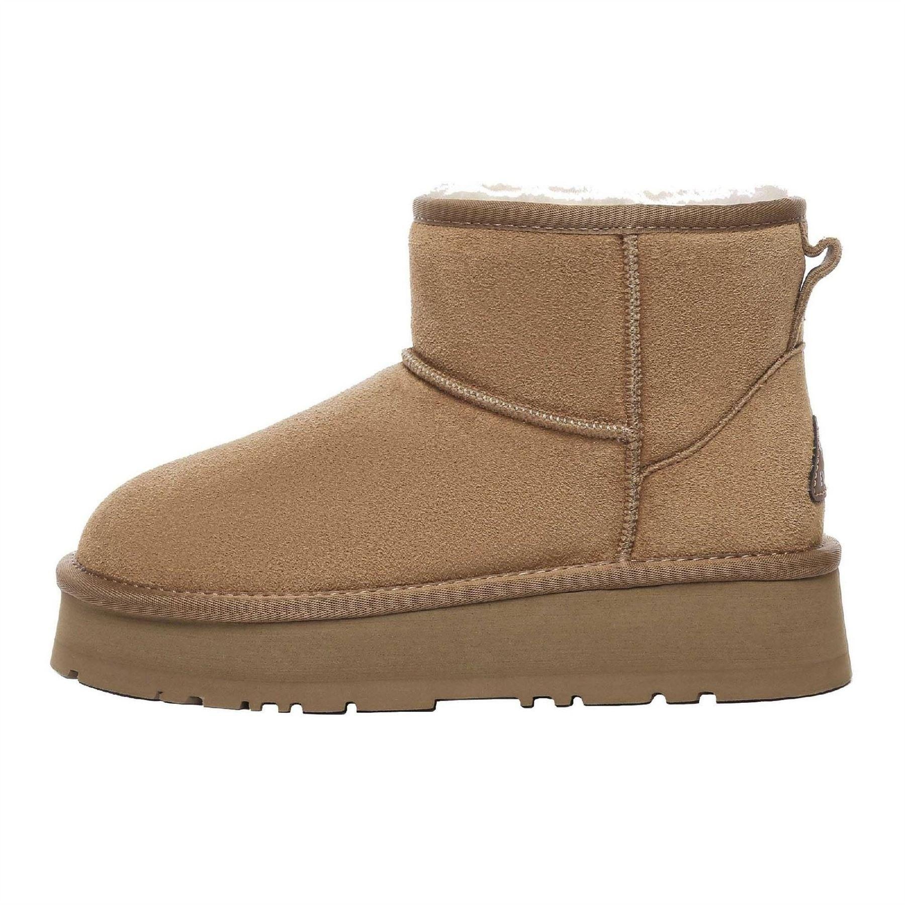 Chestnut - Side - EverAu Womens-Ladies Mini Classic Cow Suede Boots