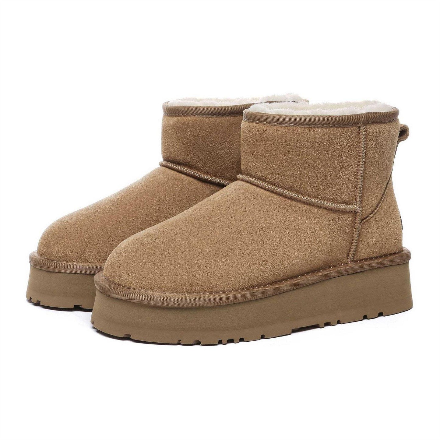 Chestnut - Pack Shot - EverAu Womens-Ladies Mini Classic Cow Suede Boots