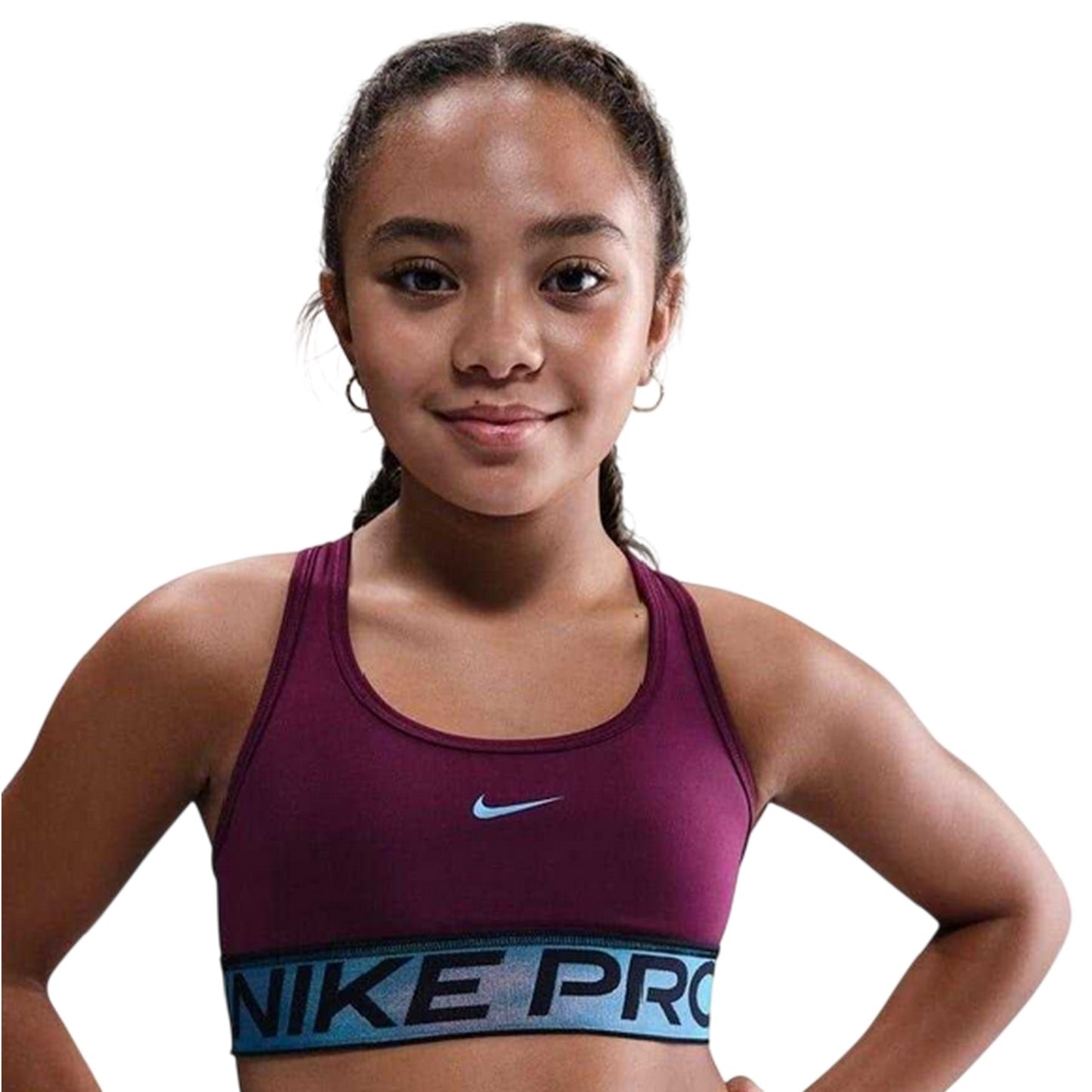 Bordeaux - Side - Nike Girls Pro Swoosh Snug Fit Sports Bra