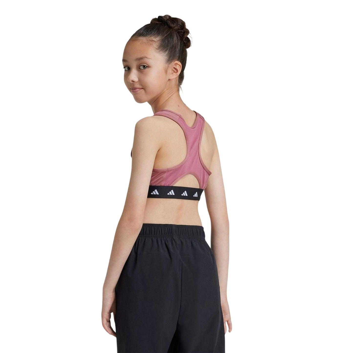 Pink-Black-White - Pack Shot - Adidas Girls PrimeLift Low Impact Sports Bra