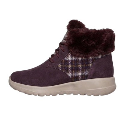 Burgundy - Back - Skechers Womens-Ladies Go Joy Tartan Suede Trainers
