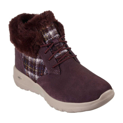 Burgundy - Lifestyle - Skechers Womens-Ladies Go Joy Tartan Suede Trainers