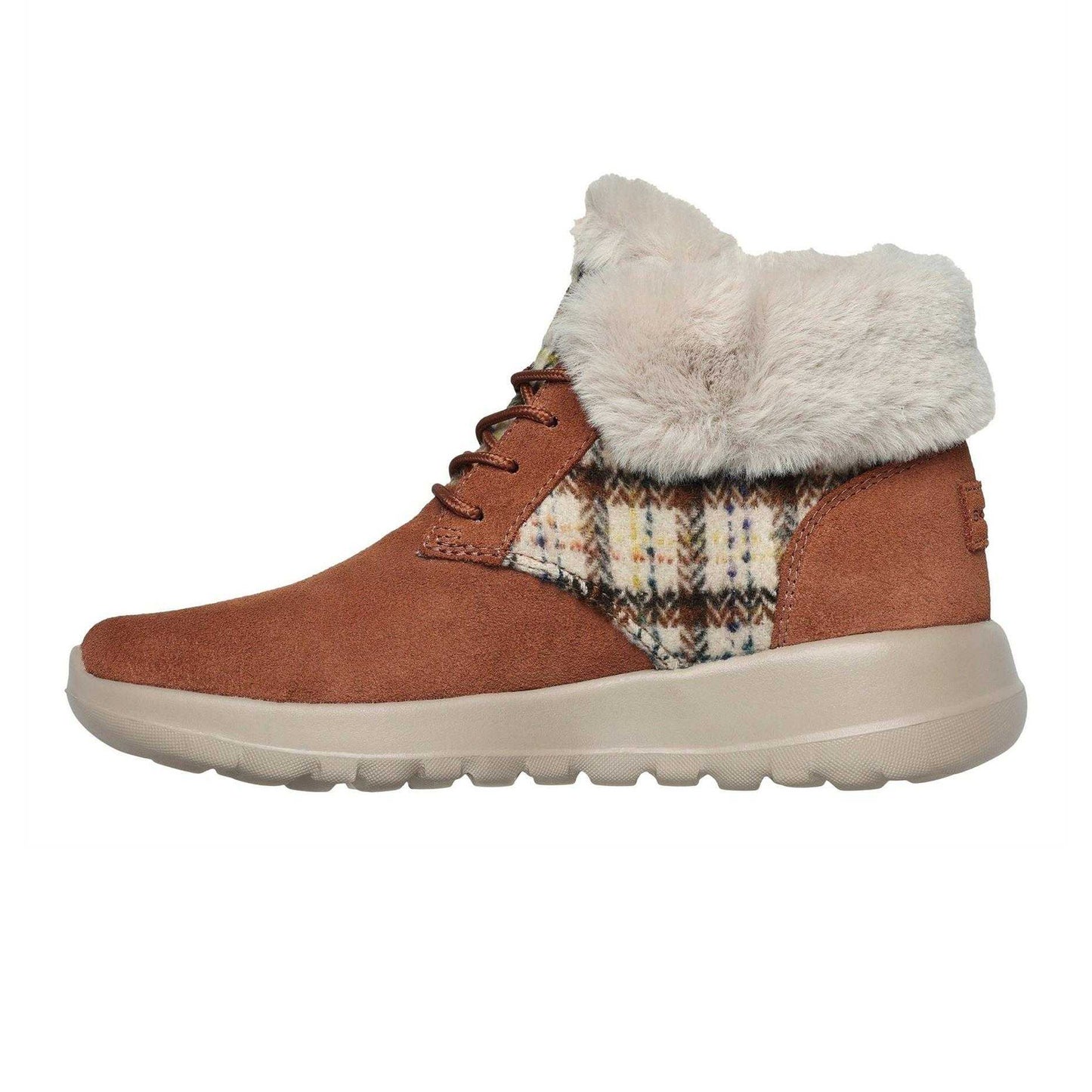 Tan - Back - Skechers Womens-Ladies Go Joy Tartan Suede Trainers