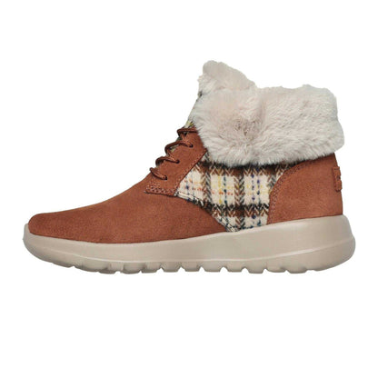 Tan - Back - Skechers Womens-Ladies Go Joy Tartan Suede Trainers