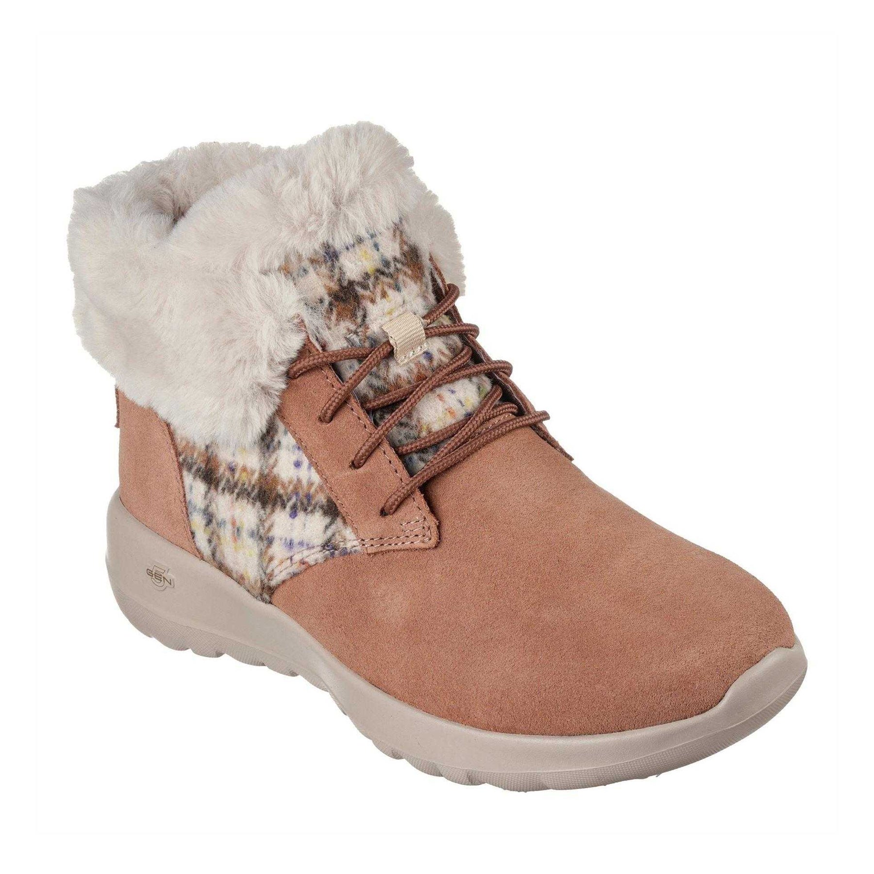 Tan - Pack Shot - Skechers Womens-Ladies Go Joy Tartan Suede Trainers