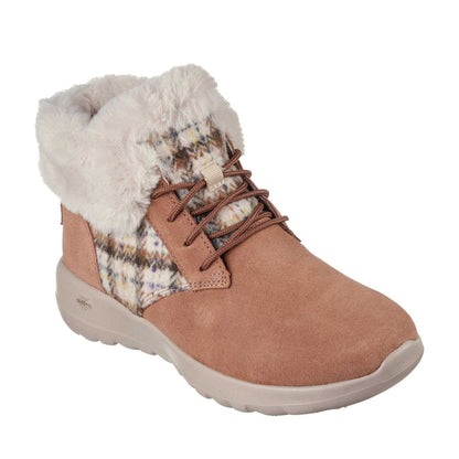 Tan - Pack Shot - Skechers Womens-Ladies Go Joy Tartan Suede Trainers