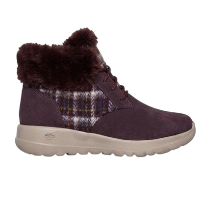 Burgundy - Front - Skechers Womens-Ladies Go Joy Tartan Suede Trainers