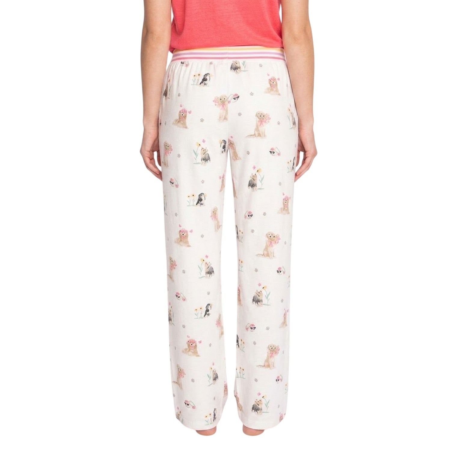 Off White - Back - PJ Salvage Womens-Ladies Dog Print Lounge Pants