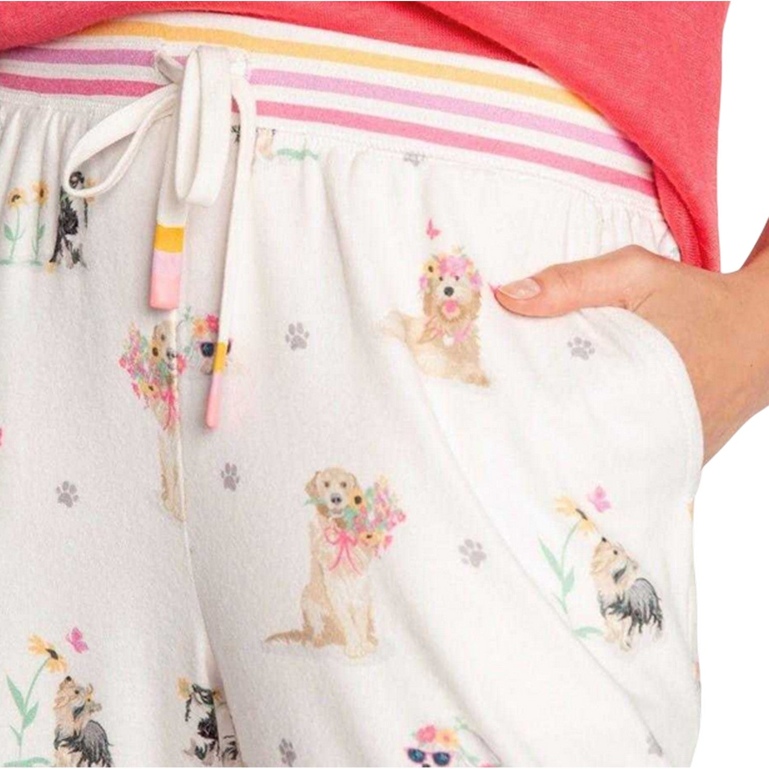 Off White - Side - PJ Salvage Womens-Ladies Dog Print Lounge Pants