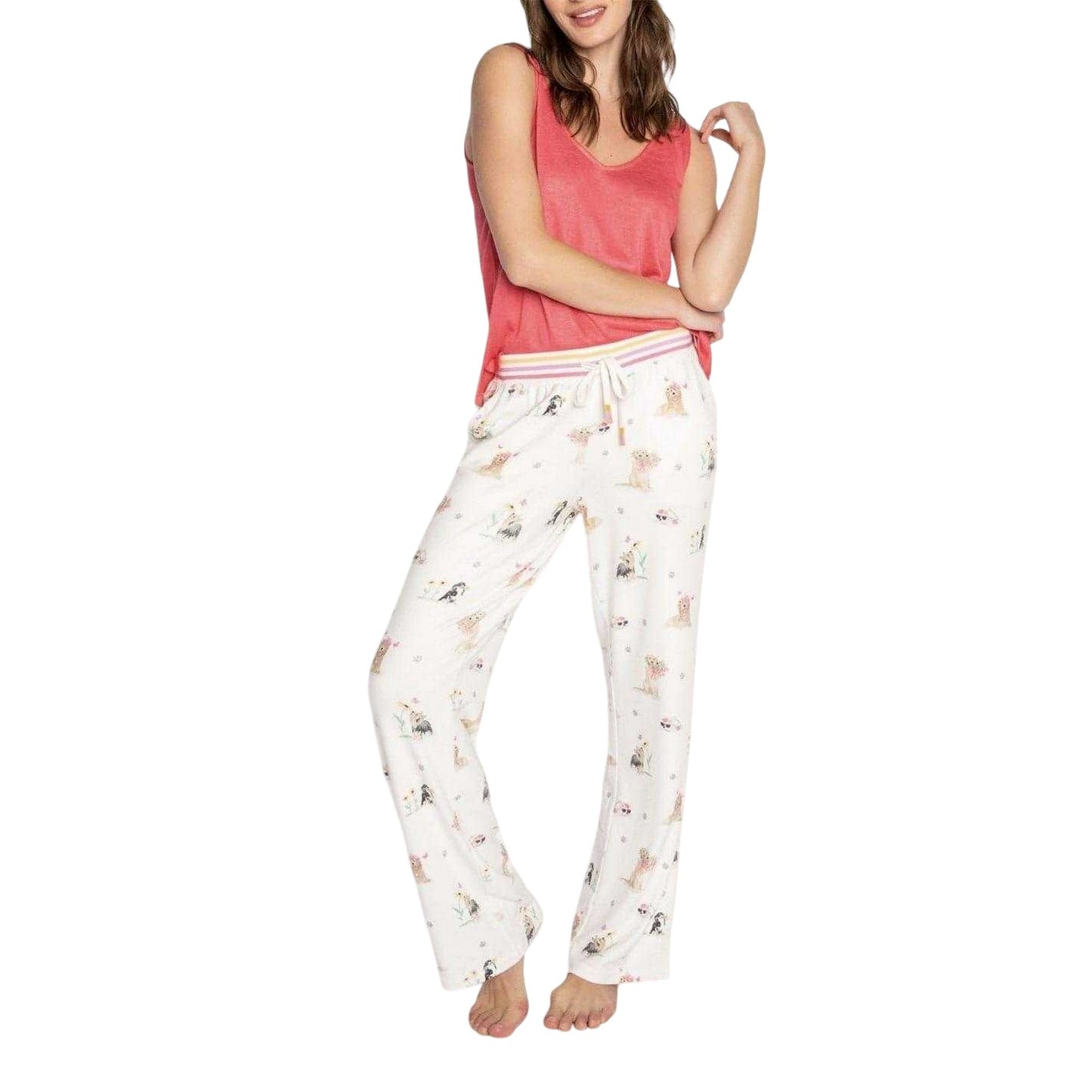 Off White - Pack Shot - PJ Salvage Womens-Ladies Dog Print Lounge Pants