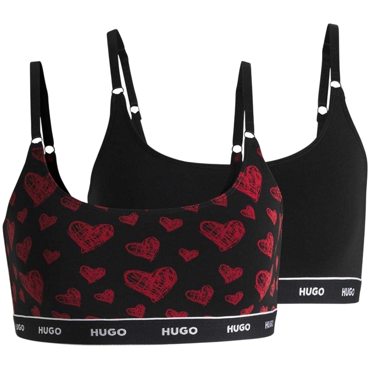 Black-Red - Front - Hugo Womens-Ladies Hearts Bralette (Pack of 2)