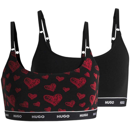 Black-Red - Front - Hugo Womens-Ladies Hearts Bralette (Pack of 2)