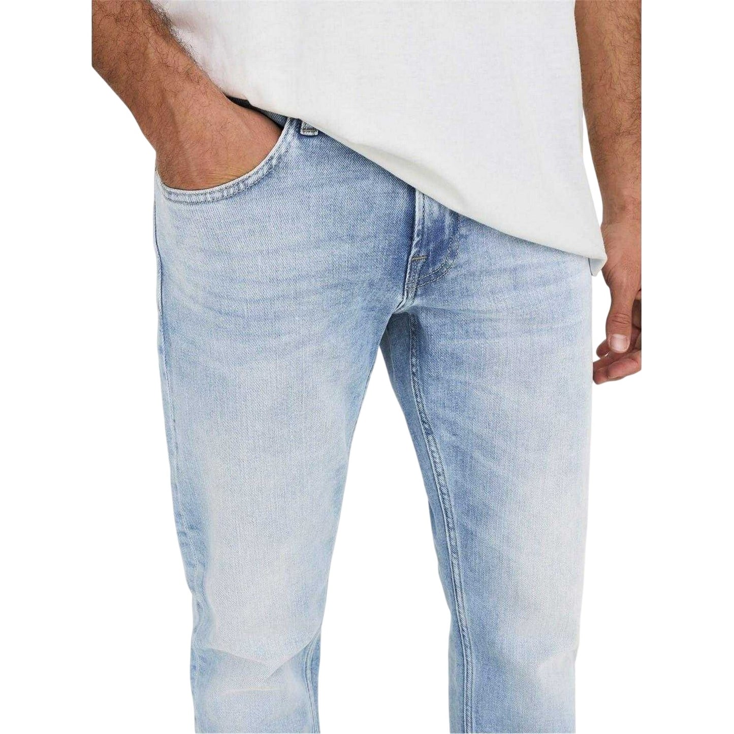 Light Blue - Side - Only and Sons Mens Tai Logo Tapered Jeans